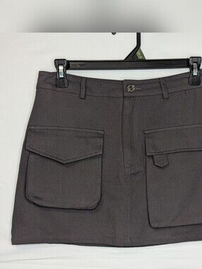 White Fox Womens Small Gray Cargo Mini Skirt Gorpcore Utility Military Festival